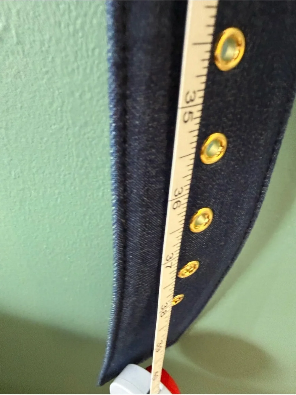 Carolina Herrera Navy Wide Denim Fabric Belt with Covered Square Buckle NWT XL